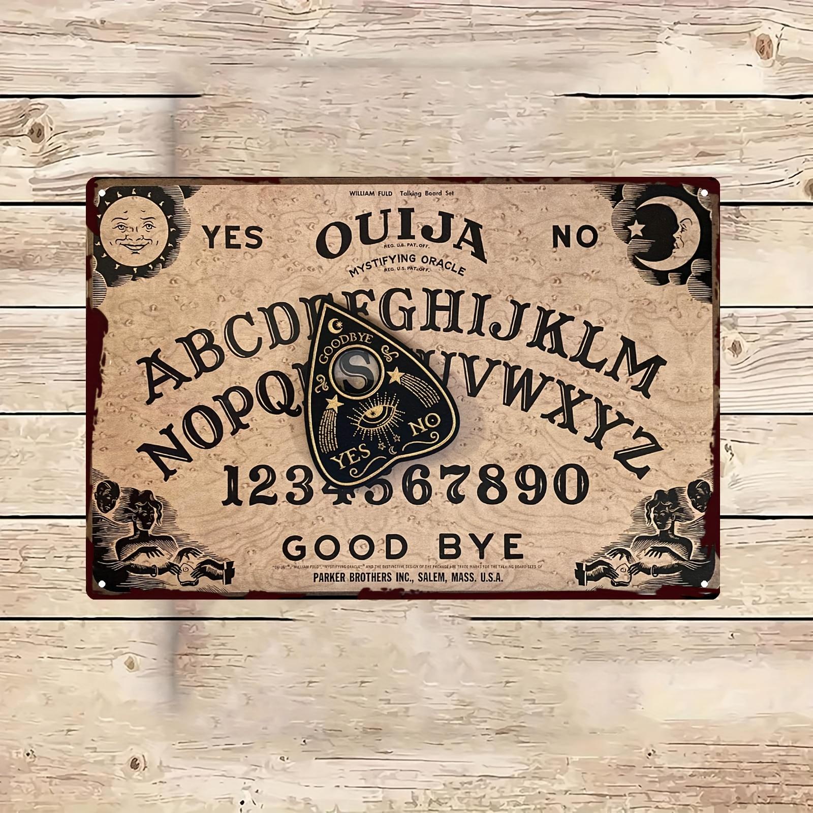

Vintage Ouija Tin Sign Iron Wall Art with Mystical Moon Star Design YES NO Buttons Perfect for Halloween Christma 20x30cm