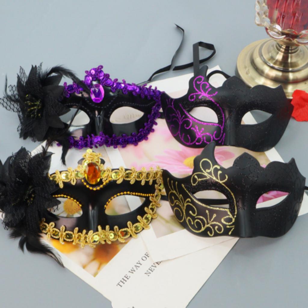 Prom Costume Mask Comfortable Painted Masquerade Mask Feather Flower Mask Elegant For Dances Masquerades Parties