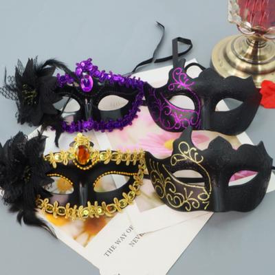 Prom Costume Mask Comfortable Painted Masquerade Mask Feather Flower Mask Elegant For Dances Masquerades Parties