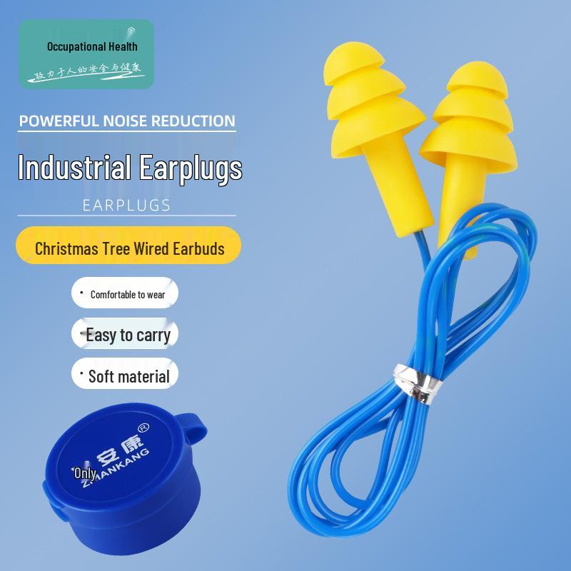 Washable Noise Cancelling Wired Earplugs: Occupational Safety & Health 4004, Christmas Tree Design, Ideal for Swimming & Industrial Use.