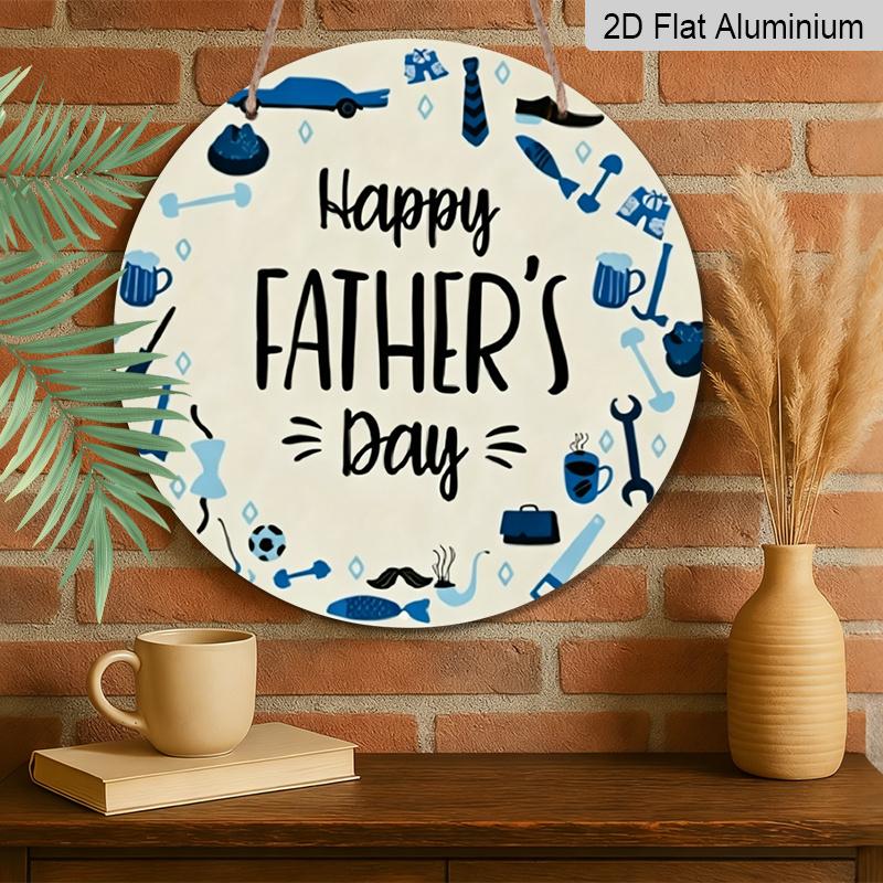 2D Flat, 1pc Charming Blue Tools Pattern Aluminum Wall Art Decor - Round Happy Father'S Day Sign, Classic Style, Indoor Hanging Plaque, Perfect Gift