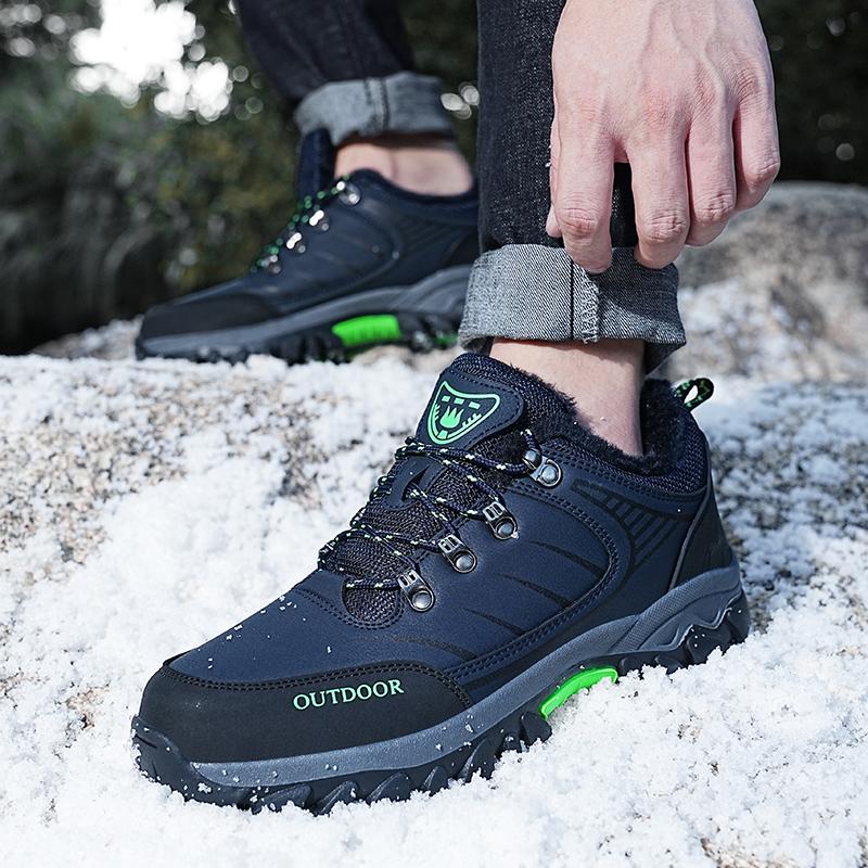 Hiking Shoes Men Outdoor Lace-up Anti-slip Short Plush Low-top Shoes Men Shock-absorbing Breathable Casual Sports Shoes Men