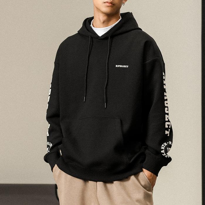 

Осенний американский тяжелый свитер с капюшоном, мужской свободный, большого размера, повседневный, с принтом, модный бренд, молодежная верхняя куртка, модный 4XL чёрный