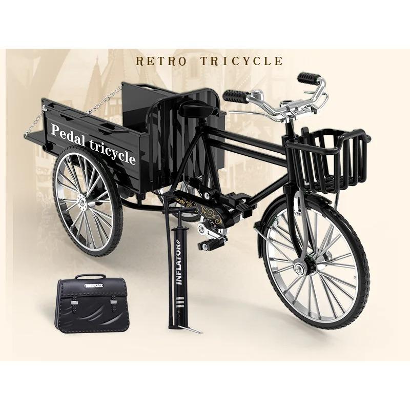 1/10 Mini Stop Retro Trójkołowy Rower Płaski Metalowy Odlewany Ciśnieniowo Klasyczny Model Trójkołowy Zabawka Symulacja Kolekcja Prezenty