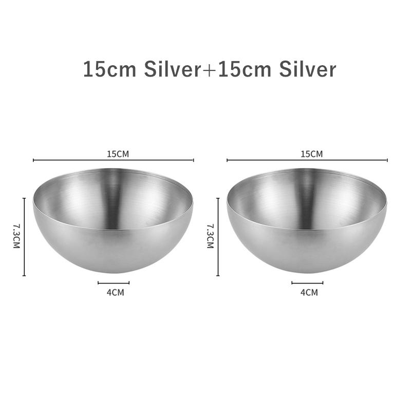 2Pcs Stainless Steel Noodles Salad Bowl Silver Gold Kitchen Fruit Ramen Bowls Egg Mixing Food Container Korean Tableware 15/20cm