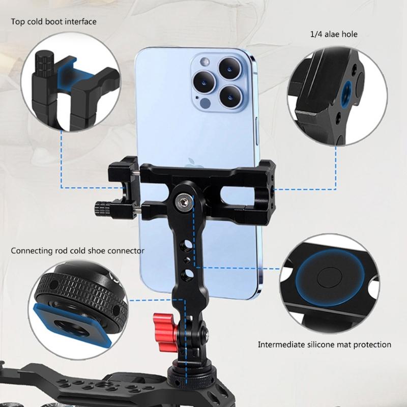 Magnetic Phone Holder Tripod Mount Clamp Aluminum Alloy with Cold Shoe Mount 1/4 " Screw for Smartphone