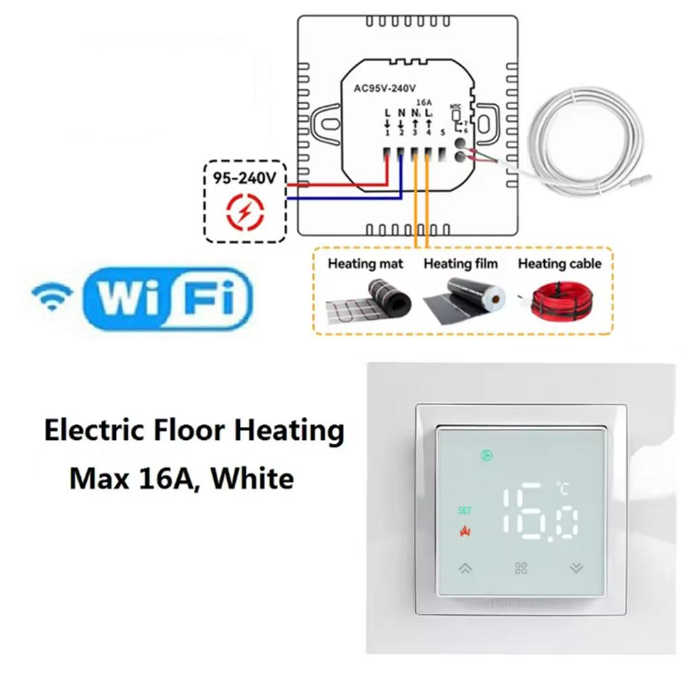1 Pack White Thermostat For WiFi Smart Underfloor Heating Thermostat Digital Controller With Weekly Programmable Schedule белый