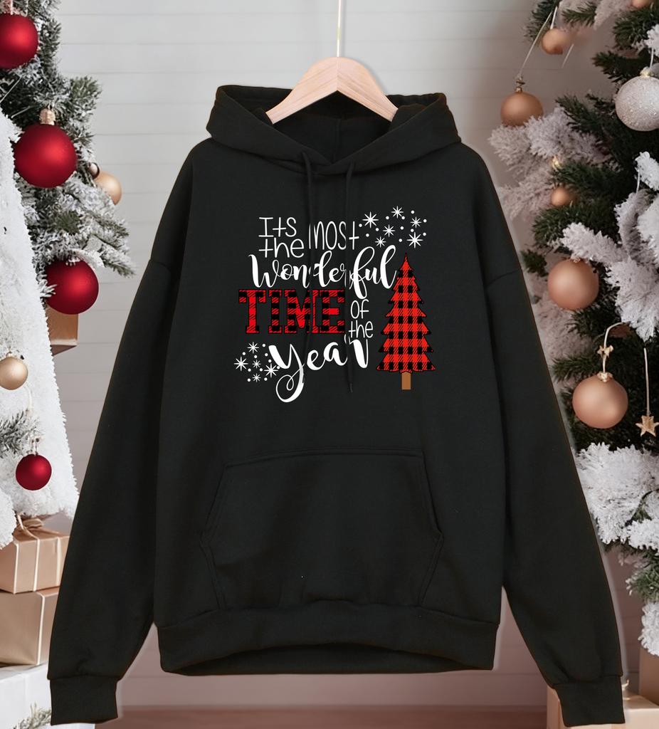 Creative Christmas Time Tree Pattern Hoodies Men All-Match Pocket Streetwear Fashion Loose Hoody Fleece Autumn Pullovers