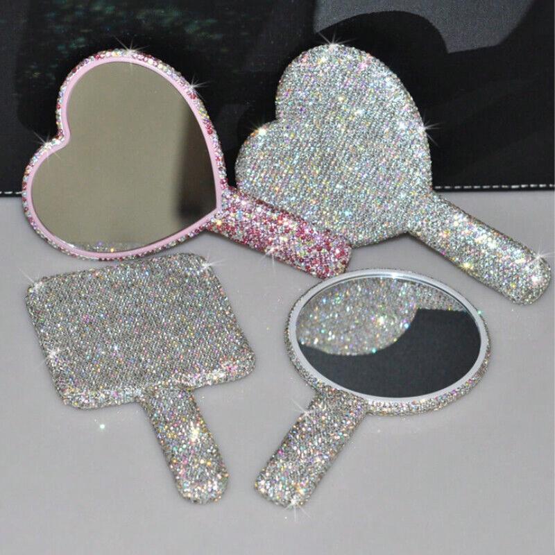 1pc Portable Crystal Rhinestone Handheld Mirror, Rhinestone-Encrusted ABS Beauty Handle Makeup Mirror, Bling Bling Princess Mirror for Makeup Touch-Up