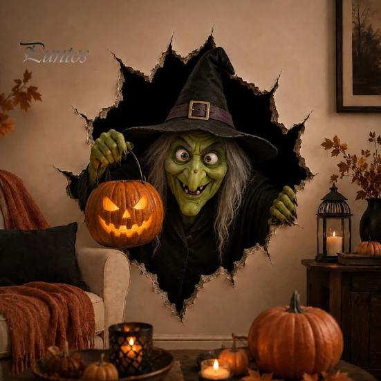 Festive Wall Art for Living Room Halloween Break-in 3D Decals, Illusion Effect Spooky Breaking Through Seasonal Home Accents Sticker, Horror