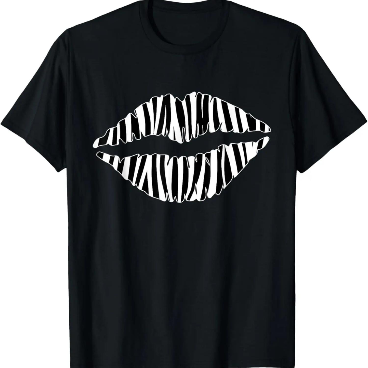 Футболка с принтом зебры и губами S чёрный