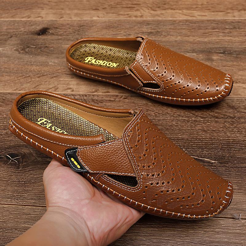 Half Slippers Leather Lazy Casual Sandals Summer Soft Sole Breathable Without Heel Bag Head Drag