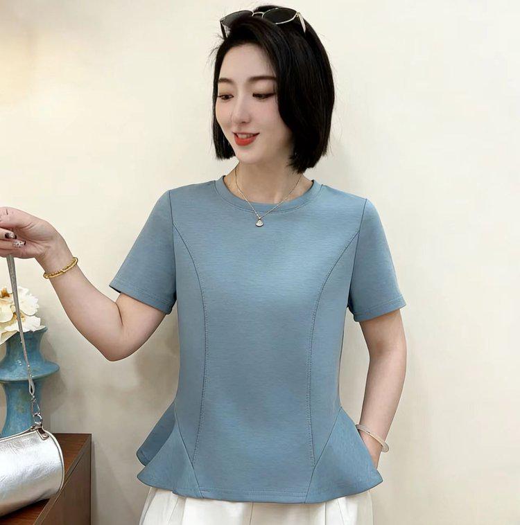 

Women s 2026 Summer Irregular Hem Patchwork Casual T-Shirt 4XL (140-150 jin) світло-синій колір