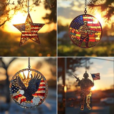 Soldier Memorial Flag Pendant, Acrylic Soldier Memorial Hanging, Veterans Flag Ornament, Patriotic Soldiers Pendants, Memorial Day Pendant Gift