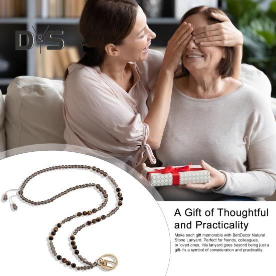 Natural Stone Faux Crystal Card Holder Adjustable ID Lanyard Women Handmade Beaded Badge Holder Lanyard