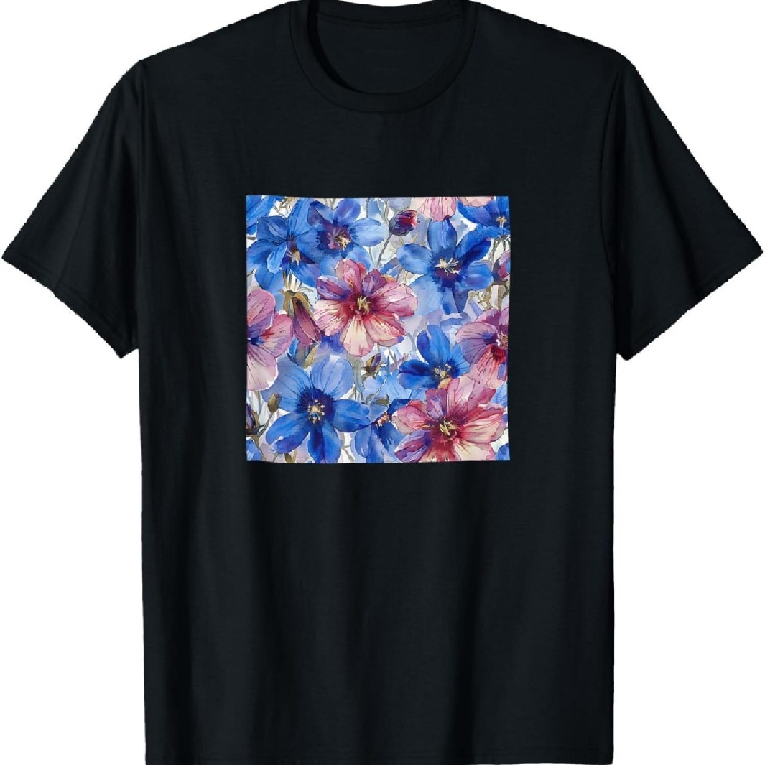 

Borage Flower Watercolor Pattern Graphic T-Shirt S