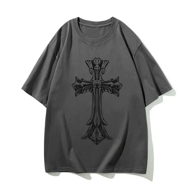 2025 New Summer Men's Offset Printing Flower Easter Horror Cross Men's Casual Loose Short Sleeved T-shirt