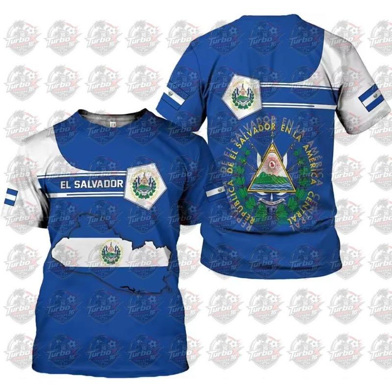 El Salvador Vlag Voetbalshirt T-shirts Zomer Sport Sneldrogend Ronde Hals Trendy Casual Voetbalshirt 3D Geprint Herenkleding
