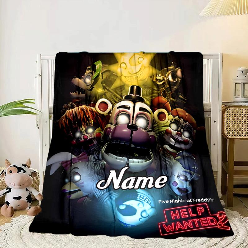 Custom Name Five Nights horror Theme Blanket bed sofa Blanket Flannel Blanket for Camping, Hiking, Picnic Essentials,gift for family and friends