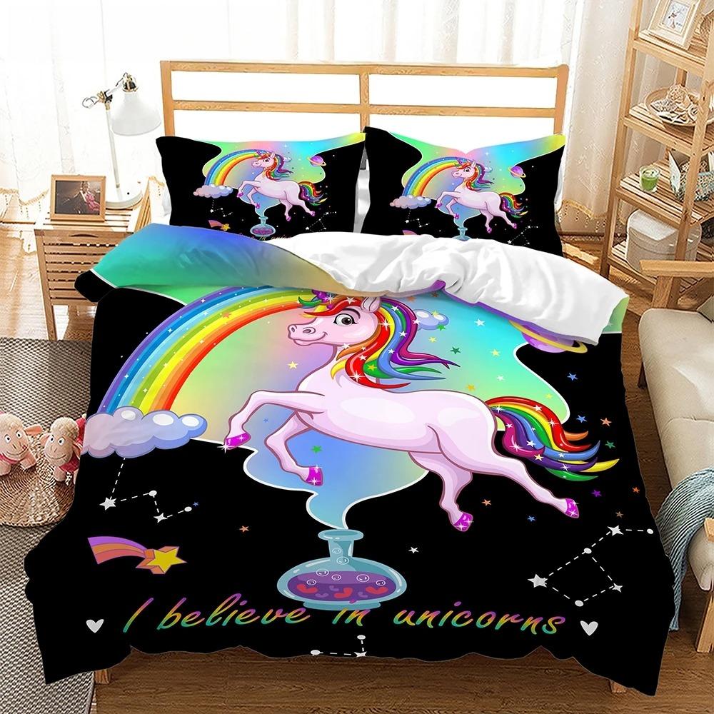 

Набір постільної білизни Rainbow Unicorn з мультяшними тваринами Kawaii для дітей, дівчаток, 2/3 шт., набори підодіяльників Twin, Double Queen Size 135x200cm