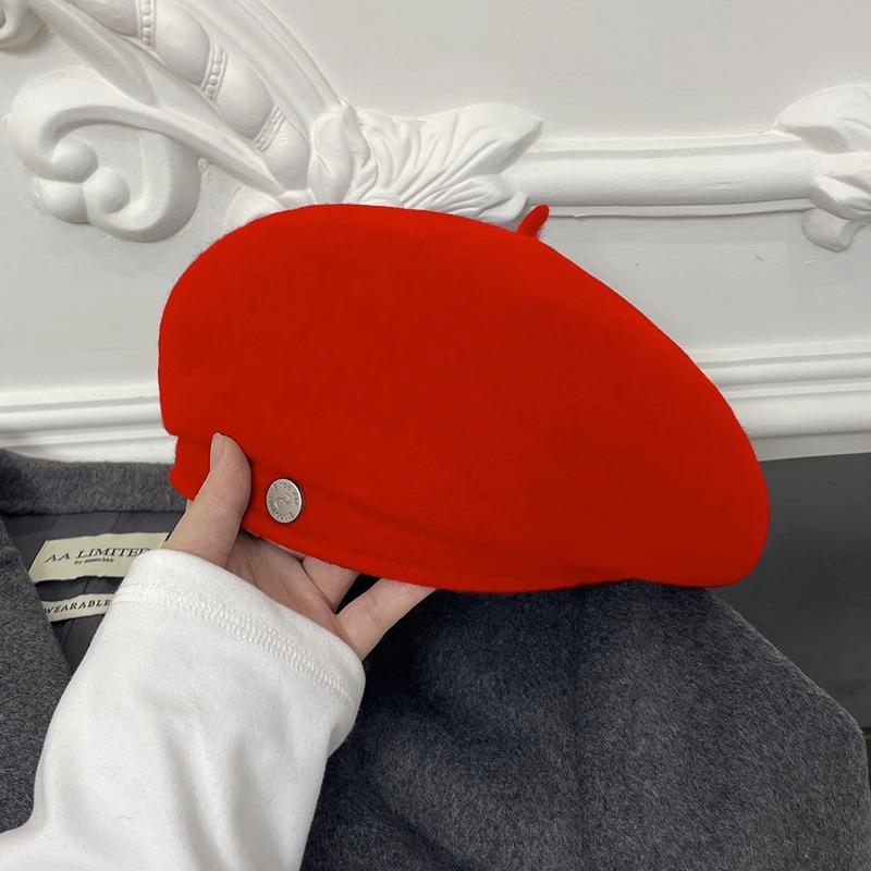 Autumn and Winter Hat Wool Beret Women's Winter Face Small Versatile Painter Hat High-end Hat