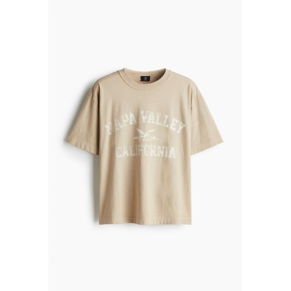 H M PrinTed T sHirT Loose fiT ligHT Beige Napa Valley