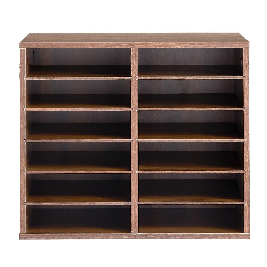 Wood Literature Organizer 12 Compartments Office Mailboxes Brown, Countertop Literature Sorter for Files Documents Papers, with Adjustable Shelves,