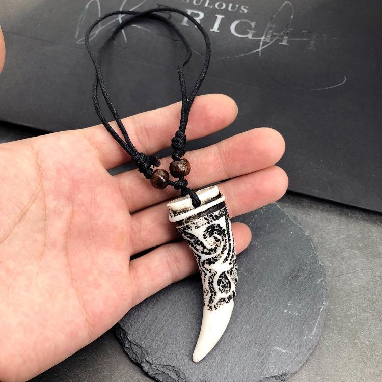 Original retro tribal men and women couple necklace trendy personality eagle ivory horn domineering pendant versatile accessories