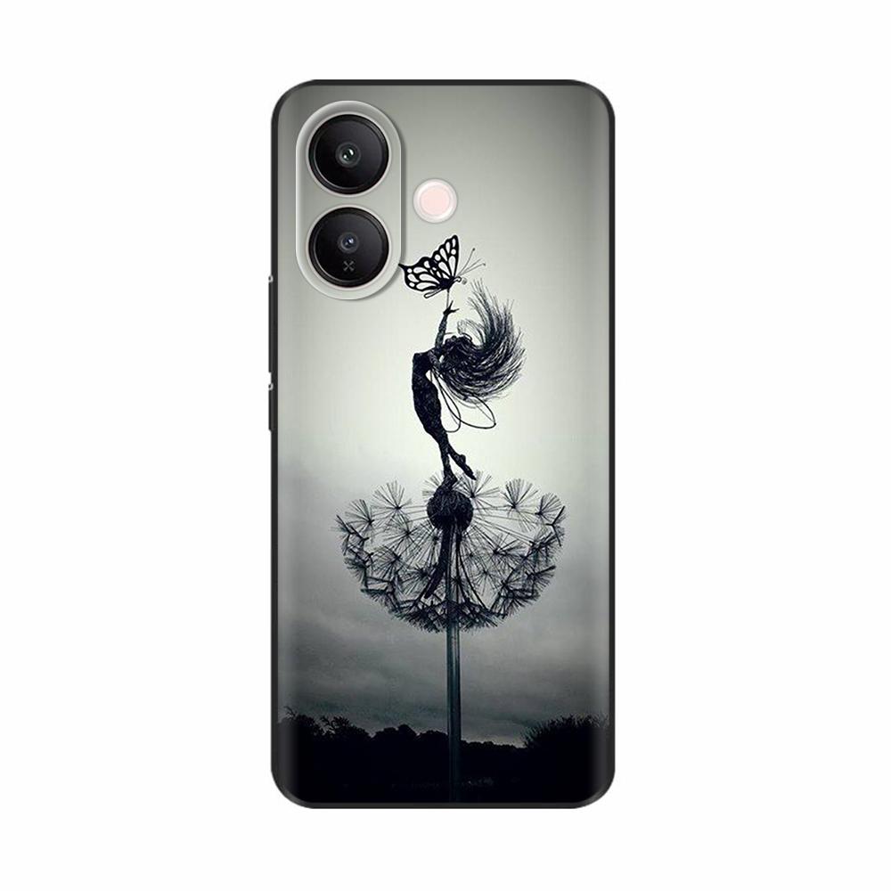 For Vivo V60 Lite 4G Phone Case Flowers Patterns Soft Black Silicone Protective Shell Back Cover For Vivo V60 VivoV60 Lite Funda