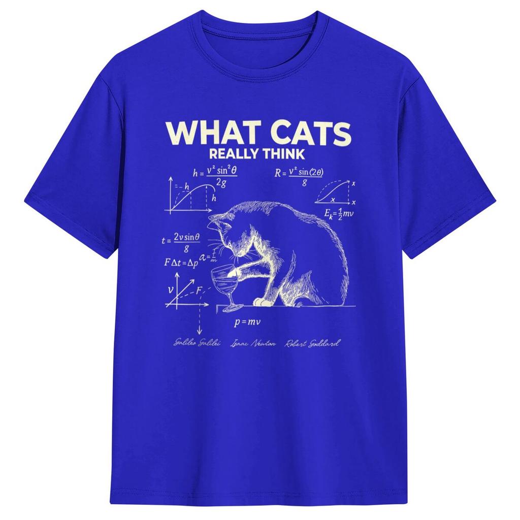 Men Funny Science Physics Cat Meme What Cats Really Think T Shirts Tees Short Sleeve T-Shirt Crewneck Tee Shirt Plus Size 5XL