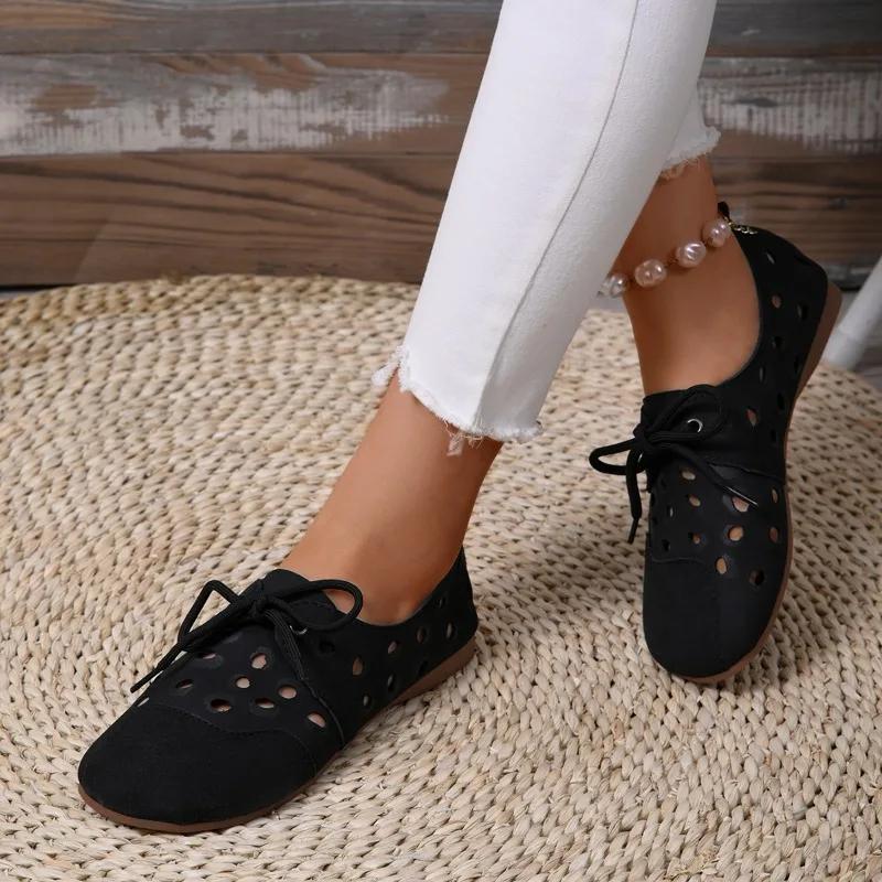 2025 Vår Nye Damesko Mote Runde Tå Ballerinaer Lett Snøring Enkeltsko Utendørs Fritidssneakers Størrelse 36-43