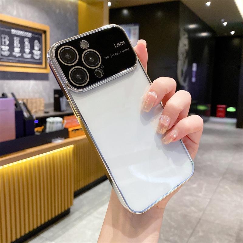 Étui de téléphone à grande fenêtre galvanisé de luxe adapté à l'iPhone 15 Pro 15 Plus 15 14 13 12 11 Pro Max Plus étui en silicone TPU minimaliste