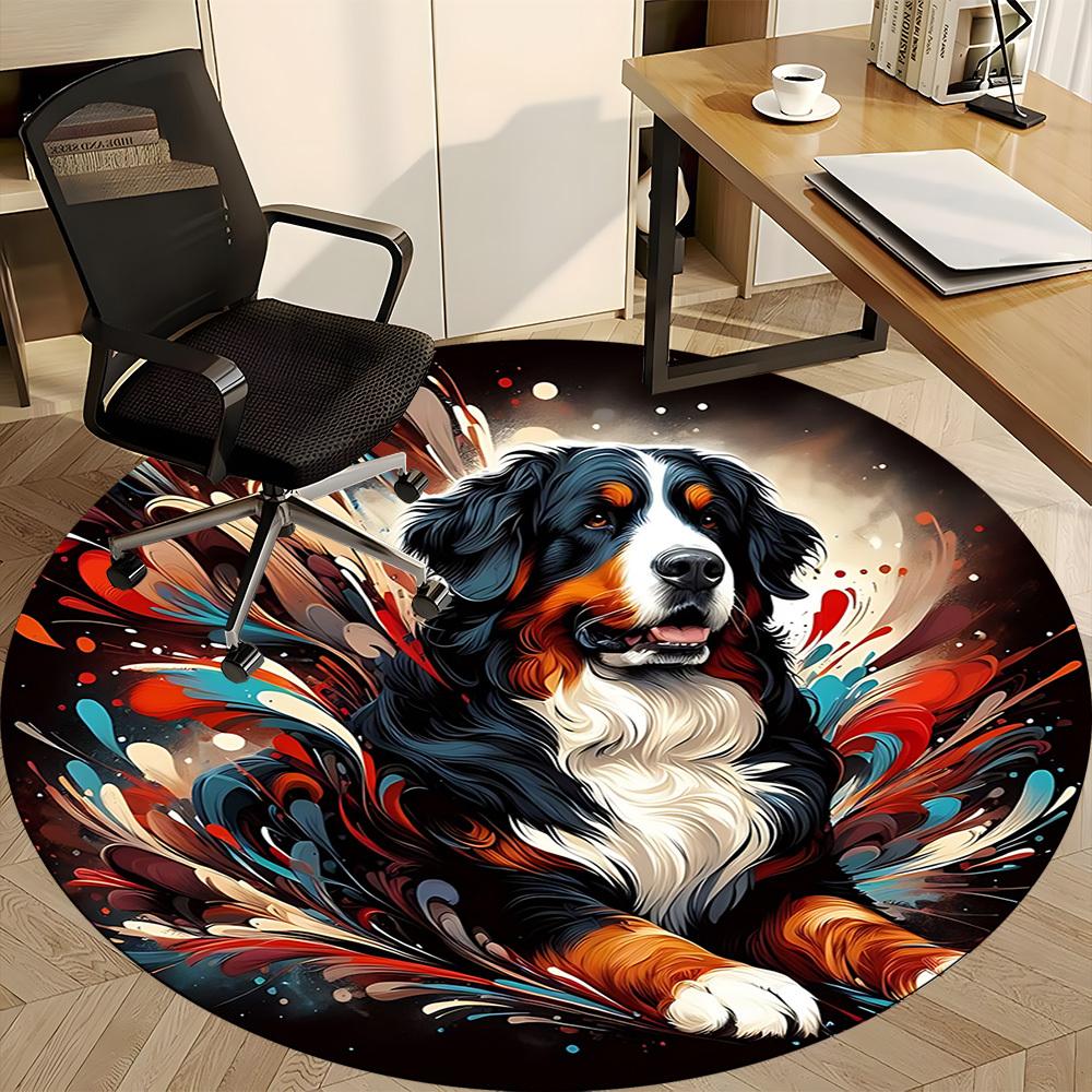 1PC Dogs Abstract Office Round Area Rug, Mat Suitable For Office, Under Office Chairs Bedroom Living Room Home Decor, Room Deco