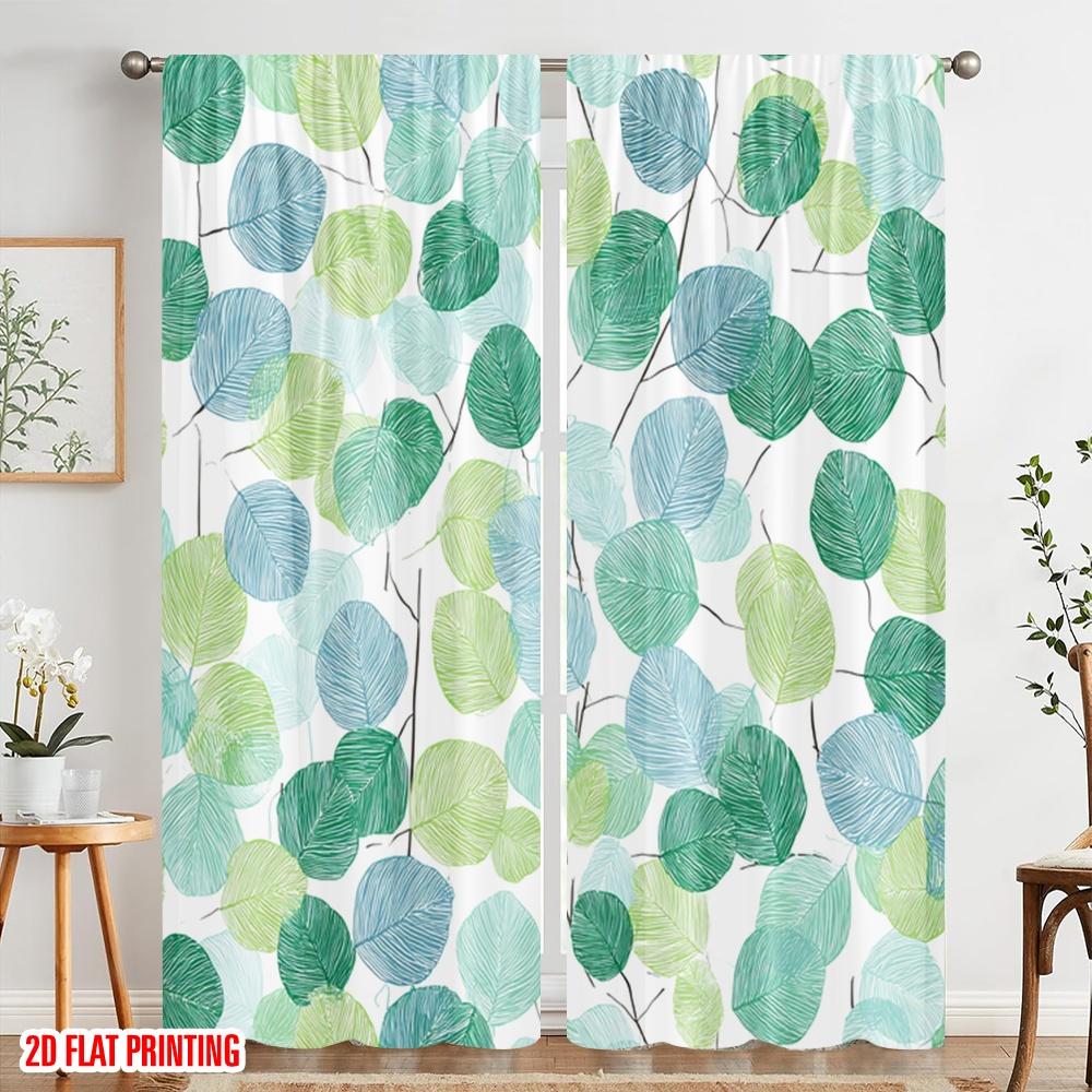 2pcs,2D Plane Printing Curtains Roller Blinds Green Leafy Vines Polyester Easy Install (without Rod) Versatile All for Study,