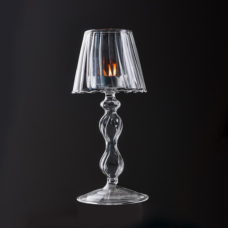 1PC Vintage-Inspired Glass Table Decoration Desk Lamp Shaped European Transparent Glass Candle Holder Glass 18.5x8.5cm