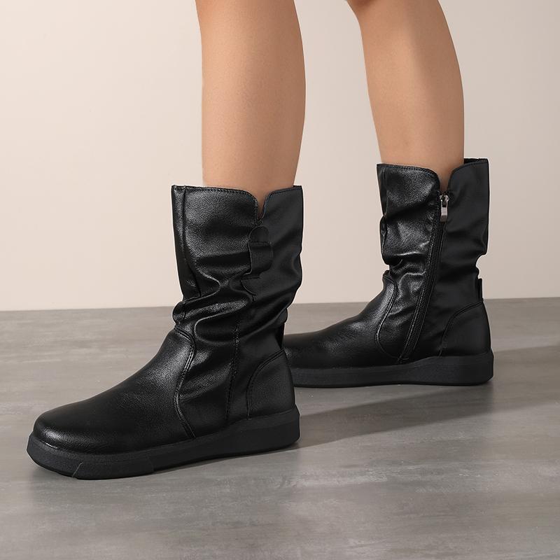 New Winter Vintage Fleece-Lined Warm Women'S Mid-Calf Boots - Stylish, Slim & Minimalist Style