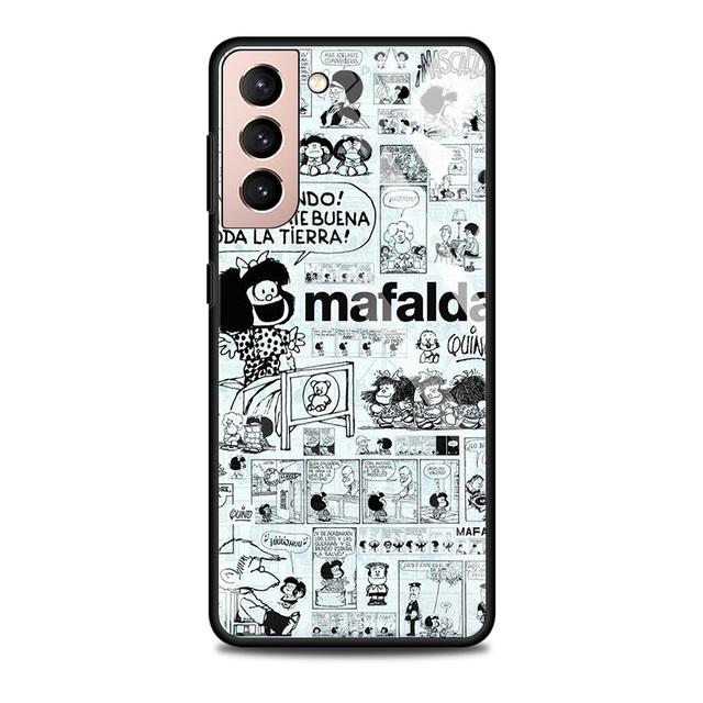 Anime Cute Mafalda Tempered Glass Case For Samsung Galaxy S21 S20 Ultra S10 Plus Lite S20fe 5g S10e S9 S8 Bumper Cover Funda