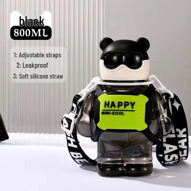 

Космическая бутылка для воды «Звездный медведь»: Милый, прочный стакан с трубочкой для студентов 800ml чёрный