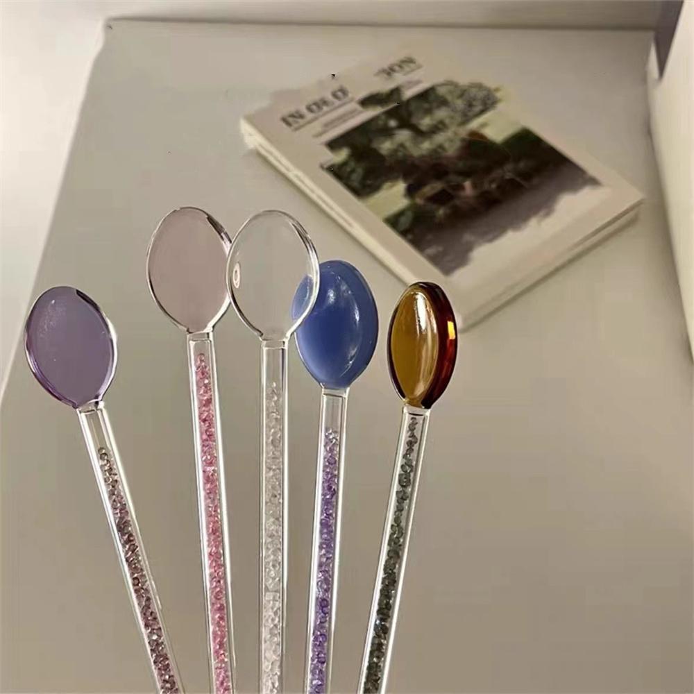 Skleněná dezertní lžička ve stylu INS, průhledná, odolná vůči vysokým teplotám, k míchání kávy, s dlouhou rukojetí, čajové lžičky, dárek