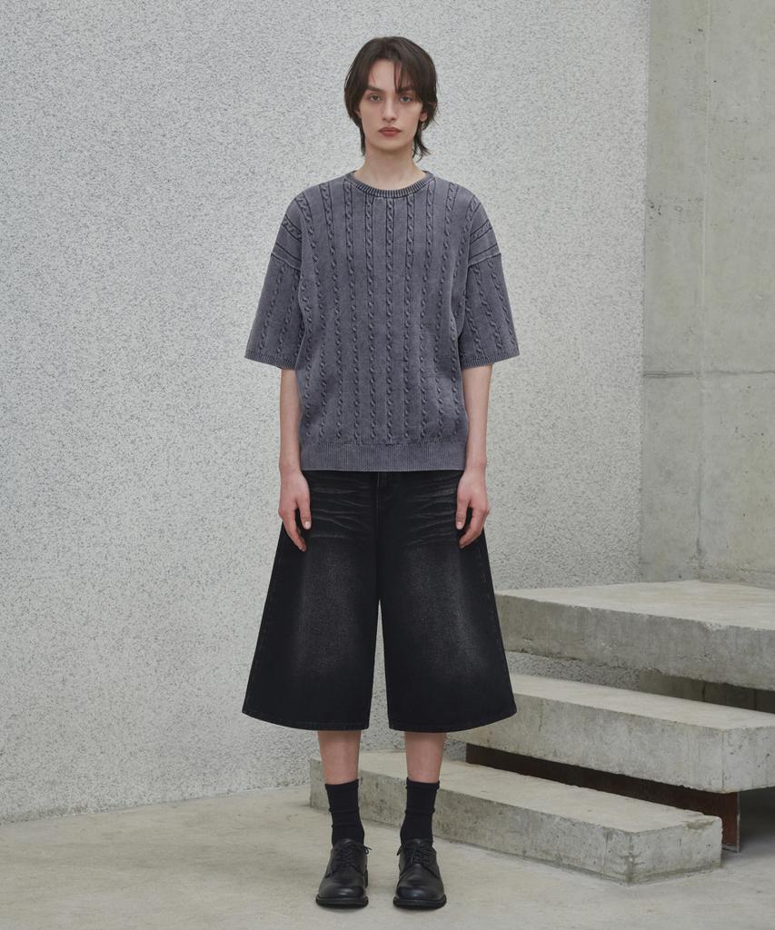 GLW Vintage Washed Cable Half Knit Charcoal
