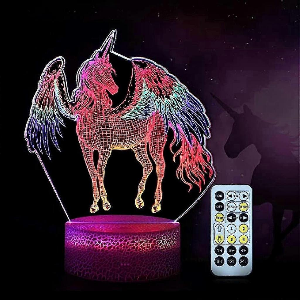 2025 Justup Unicorn Night Light 3d Night Light With Remote Smart Touch Led Three-colorful Changing 3d Illusion Lamp --- Unicorn