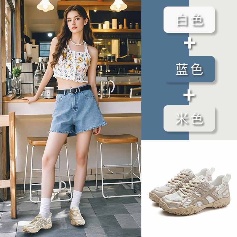 Leather Dad Shoes Women's 2025 Summer New Thick-soled Retro Ethnic Style Forrest Gump Shoes Women's Casual Mesh Sneakers