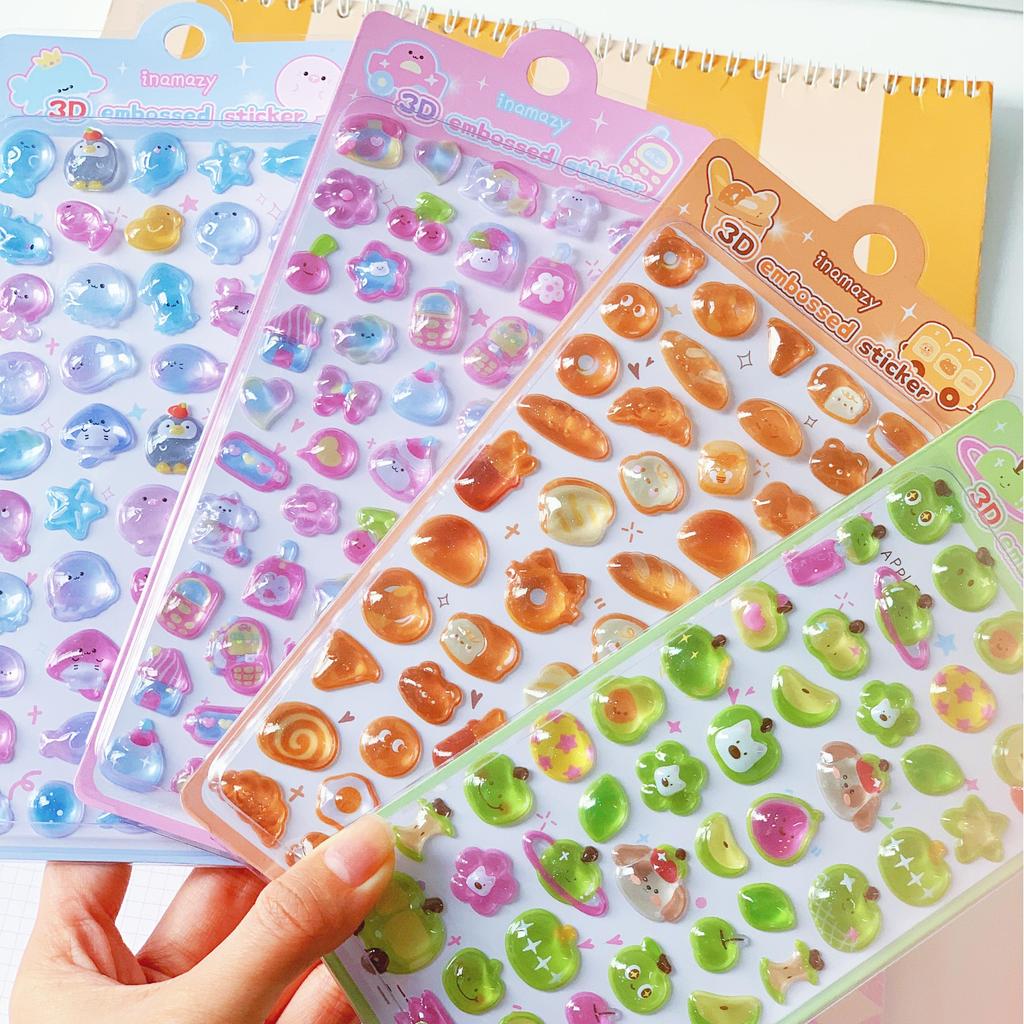 3D Puffy Cartoon Sticker Sheet Ocean Animal Bread Fruit Kawaii Stickers For Phone Case Laptop Journal Scrapbook Diy Decoration