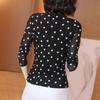Women Spring Summer Style Lace Blouses Shirts Lady Casual V-Neck Polka Dot Printed Lace Blusas Tops Pullover