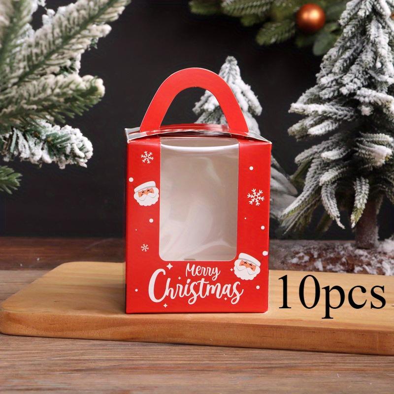 

10 шт. ручных коробок для упаковки кексов с окошком, одна рождественская упаковочная коробка, упаковочная коробка для выпеченных десертов, рождественское праздничное мероприятие красный