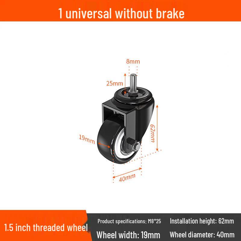 Tysta svängbara hjul med broms, 1,5-3 tum, kraftig lastbärighet för dragkärror