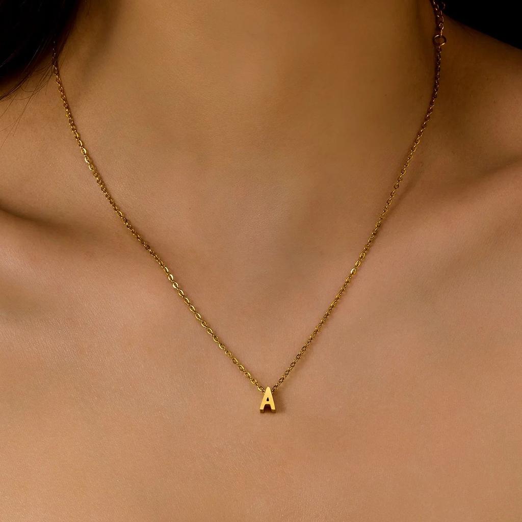Stainless Steel Initial Necklace for Women Men Gold Color Cut Letters Single Name Choker Necklace Jewelry Gift Dropshipping