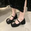Fashion 2025 Luxury Women Crystal Bow High Heels Sandals Chunky Mary Janes Shoes New Designer Summer Retro Lolita Shoes Women's Pumps