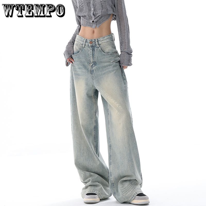 Vintage High Waist Slim Women’s Jeans New American Style Simple Fashion Female Cotton Denim Wide Leg Pants Office Ladies
