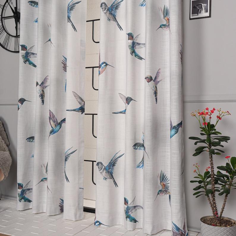 Dekorative Boho-Leinen-Vogelvorhänge, Vogel-Duschvorhang, transparente Vorhänge für Wohnzimmer, Boho-Kinderzimmer-Vorhang, Babyzimmer-Tüllvorhang